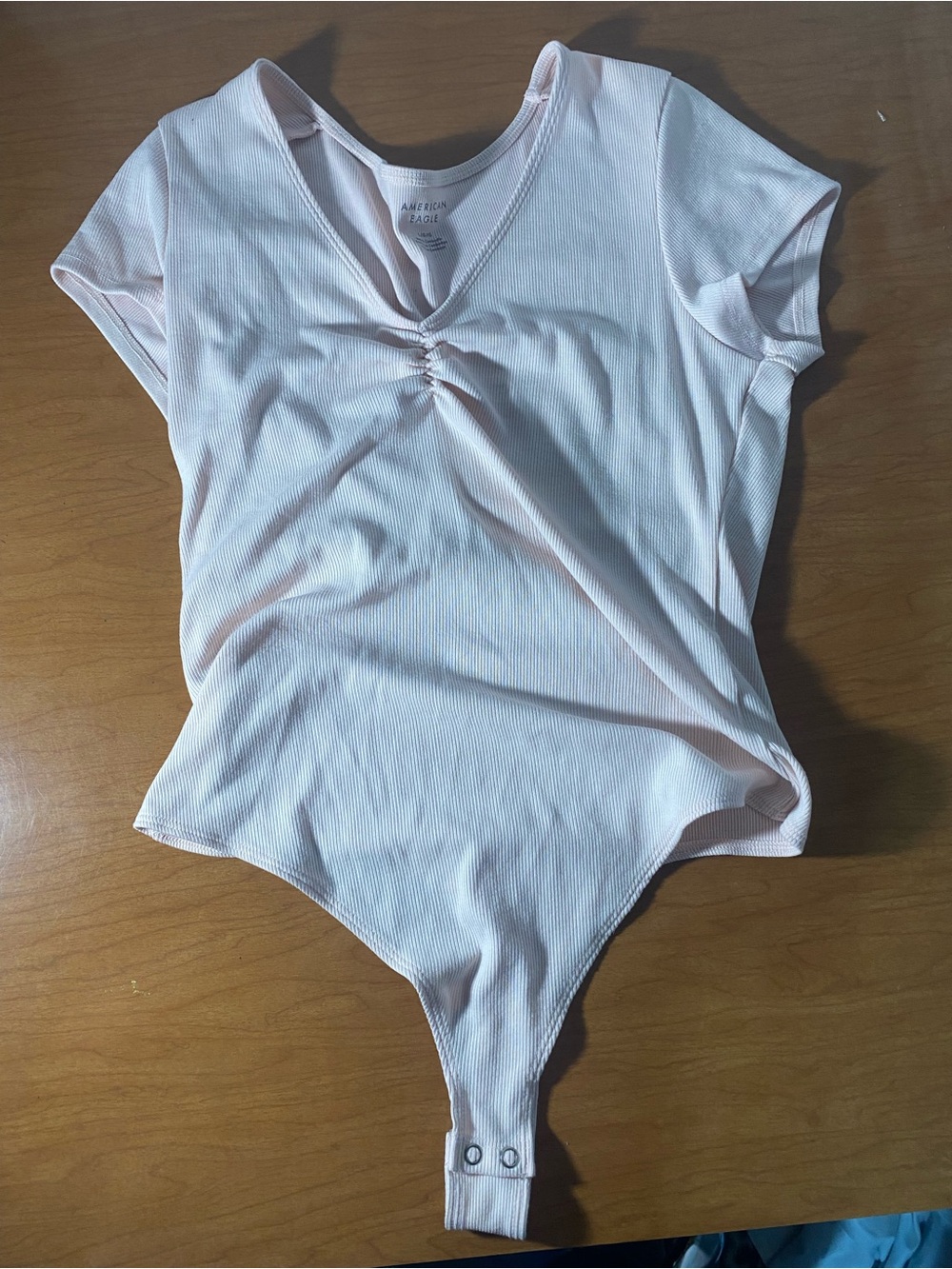American Eagle Outfitters Light Pink Ribbed V-Neck Bandeau Bodysuit